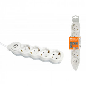 Удлинитель бытовой "Люкс" УЛ04В выкл. 4 гнезда. 5м. с з. с з ш. ПВС 3х1мм2 16А 250В бело-серый TDM