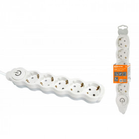 Удлинитель бытовой "Люкс" УЛ05В выкл. 5 гнезд. 5м. с з. с з ш. ПВС 3х1мм2 16А 250В бело-серый TDM