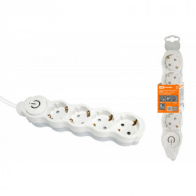 Удлинитель бытовой "Люкс" УЛ04В выкл. 4 гнезда. 7м. с з. с з ш. ПВС 3х1мм2 16А 250В бело-серый TDM