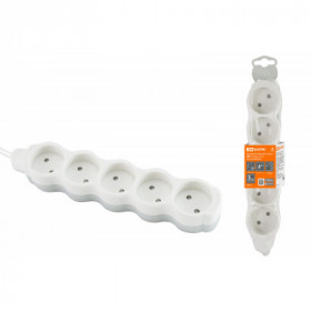 Удлинитель бытовой "Люкс" УЛ5 5 гнезд. 1.5м. б з. с з ш. ПВС 2х0.75 мм2 10А 250В бело-серый TDM