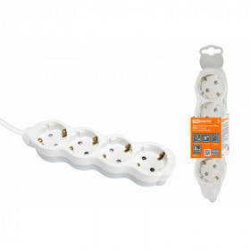Удлинитель бытовой "Люкс" УЛ04 4 гнезда. 5м. с з. с з ш. ПВС 3х1мм2 16А 250В бело-серый TDM