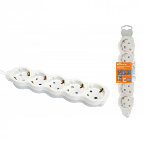 Удлинитель бытовой "Люкс" УЛ05 5 гнезд. 1.5м. с з. с з ш. ПВС 3х1мм2 16А 250В бело-серый TDM