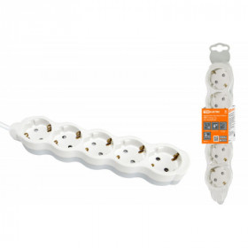 Удлинитель бытовой "Люкс" УЛ05 5 гнезд. 5м. с з. с з ш. ПВС 3х1мм2 16А 250В бело-серый TDM