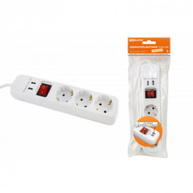 Удлинитель бытовой У03В-USB 3 гнезда. 2USB разъема. 1.5 метра. вык.. з к. ПВС 3х1мм2 16А 250В TDM