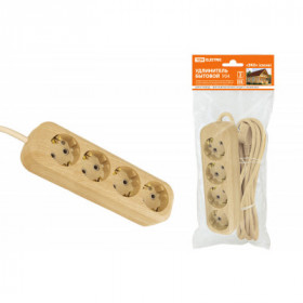 Удлинитель бытовой У04 4 гнезда. 3метра.2П+3. ПВС 3х1мм2 "Эко" (сосна) 16А 250В TDM