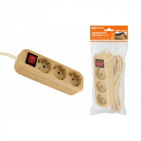 Удлинитель бытовой У03В выключатель. 3 гнезда. 3метра.2П+3. ПВС 3х1мм2 "Эко" (сосна) 16А 250В TDM