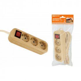 Удлинитель бытовой У03В выключатель. 3 гнезда. 5метров.2П+3. ПВС 3х1мм2 "Эко" (сосна) 16А 250В TDM