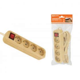 Удлинитель бытовой У04В выключатель. 4 гнезда. 3метра.2П+3. ПВС 3х1мм2 "Эко" (сосна) 16А 250В TDM