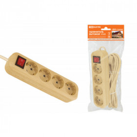 Удлинитель бытовой У04В выключатель. 4 гнезда. 5метров.2П+3. ПВС 3х1мм2 "Эко" (сосна) 16А 250В TDM