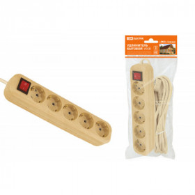 Удлинитель бытовой У05В выключатель. 5 гнезд. 3метра.2П+3. ПВС 3х1мм2 "Эко" (сосна) 16А 250В TDM