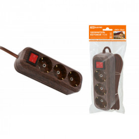 Удлинитель бытовой У03В выключатель. 3 гнезда. 5метров.2П+3. ПВС 3х1мм2 "Эко" (бук) 16А 250В TDM