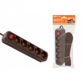 Удлинитель бытовой У05В выключатель. 5 гнезд. 5метров.2П+3. ПВС 3х1мм2 "Эко" (бук) 16А 250В TDM