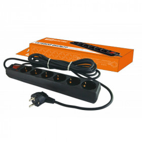 Сетевой фильтр СФ-06В выключатель. 6 гнезд. 3 метра. с заземлением. ПВС 3х1мм2 16А 250В черный TDM