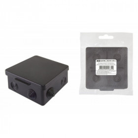 Распаячная коробка ОП 100х100х55мм. крышка. IP54. 8вх.. черная. инд. штрихкод TDM