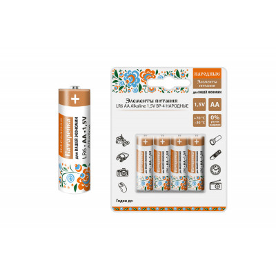 Элемент питания LR6 AA Alkaline 1.5V BP-4 Народный