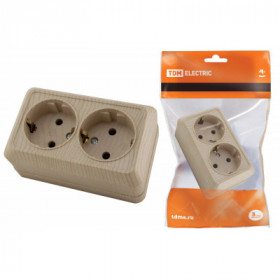 Розетка двойная 2П+З открытой установки IP20 16А. сосна "Ладога" TDM