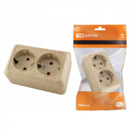 Розетка двойная 2П+З открытой установки с з ш IP20 16А. сосна "Ладога" TDM