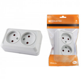 Розетка двойная 2П открытой установки с з ш IP20 10А. белый "Ладога" TDM