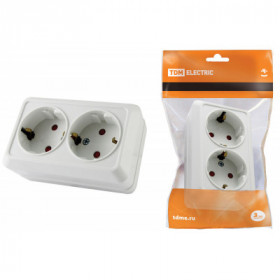 Розетка двойная 2П+З открытой установки с з ш IP20 16А. белый "Ладога" TDM
