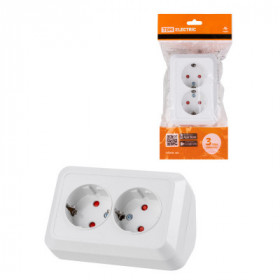 Розетка угловая двойная 2П+З открытой установки с з ш IP20 250В 16А белая "Ладога" TDM