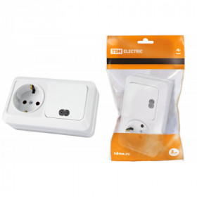 Блок комбинированный выкл. 1-кл. с п 10А + розетка 2П+З 16А 250В БКВР IP20 белый "Ладога" TDM