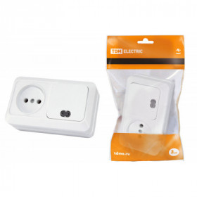 Блок комбинированный выкл. 1-кл. с п 10А + розетка 2П 10А 250В БКВР IP20 белый "Ладога" TDM