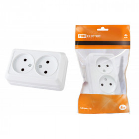 Розетка двойная 2П открытой установки IP20 10А 250В (керамика) белая "Ладога" TDM