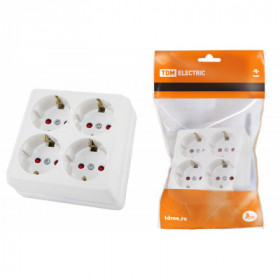 Розетка четырехместная 2П+3 открытой установки IP20 16A с защитными шторками белая "Ладога" TDM