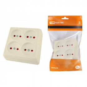 Розетка четырехместная 2П открытой установки IP20 10А с защитными шторками сл. кость "Ладога" TDM