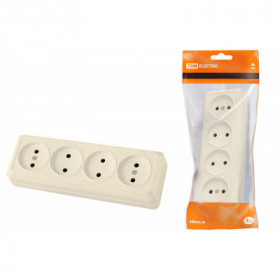 Розетка 4-х местная горизонтальная 2П открытой установки IP20 10A сл. кость "Ладога" TDM