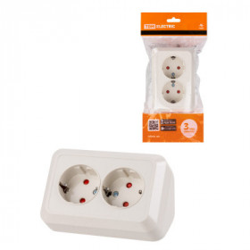 Розетка угловая двойная 2П+3 открытой установки с з ш IP20 250В 16А сл. кость "Ладога" TDM