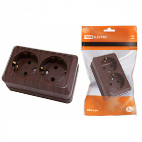 Розетка двойная 2П+3 открытой установки IP20 16А 250В (керамика) бук "Ладога" TDM
