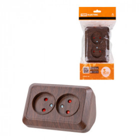 Розетка угловая двойная 2П открытой установки с з ш IP20 250В 10А бук "Ладога" TDM