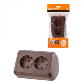 Розетка угловая двойная 2П+3 открытой установки с з ш IP20 250В 16А бук "Ладога" TDM