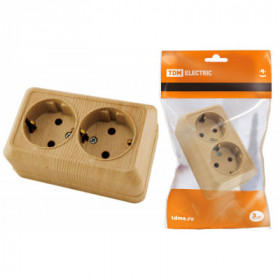 Розетка двойная 2П+3 открытой установки IP20 16А 250В (керамика) сосна "Ладога" TDM