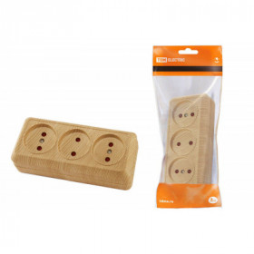 Розетка 3-х местная горизонтальная 2П открытой установки IP20 10A с з ш сосна "Ладога" TDM