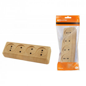 Розетка 4-х местная горизонтальная 2П открытой установки IP20 10A сосна "Ладога" TDM