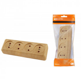 Розетка 4-х местная горизонтальная 2П открытой установки IP20 10A с з ш сосна "Ладога" TDM