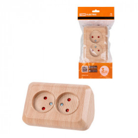 Розетка угловая двойная 2П открытой установки с з ш IP20 250В 10А сосна "Ладога" TDM