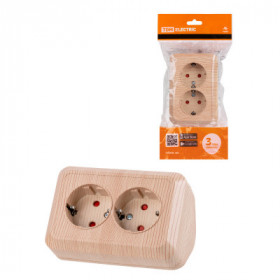 Розетка угловая двойная 2П+3 открытой установки с з ш IP20 250В 16А сосна "Ладога" TDM