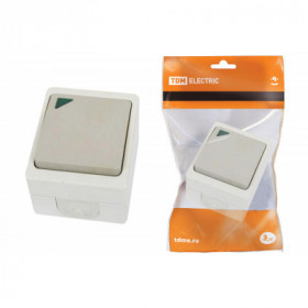 Переключатель на 2 направления 1-кл. с подсветкой открытой установки IP54 10А серый "Вуокса" TDM