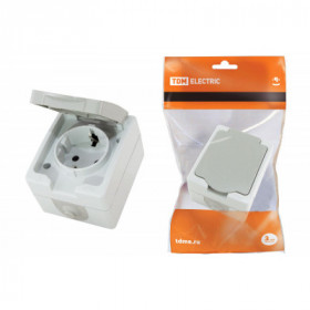 Розетка 2П+З открытой установки IP54 16А серая "Вуокса" TDM