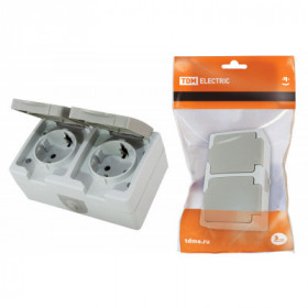 Розетка двойная 2П+З (горизонтальная) открытой установки IP54 16А серая "Вуокса" TDM