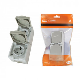 Розетка двойная 2П+З (вертикальная) открытой установки IP54 16А серая "Вуокса" TDM