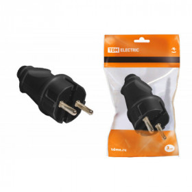 Вилка прямая с з черная 16А 250В TDM