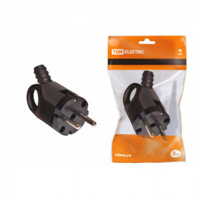 Вилка угловая с ушком с з черная 16А 250В TDM