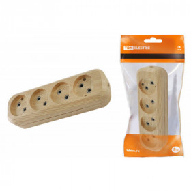 Колодка розеточная 4 гнезда 2П б з 10А 250В "Эко" (сосна) TDM
