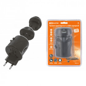 Тревел-адаптер 100-250В 2.5A (5 в 1) c USB-зарядкой 1000мА черный TDM