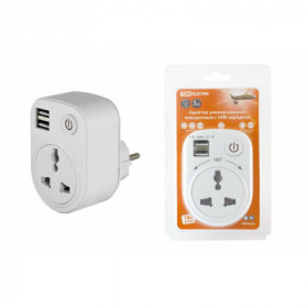 Адаптер универсальный поворотный с з 250В 16А + 2USB 2.1A белый TDM