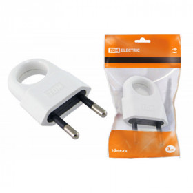 Вилка б з с кольцом белая 10А 250В (евровилка CEE 7 16) TDM